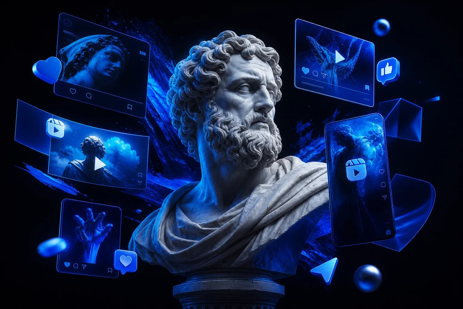 Make it loud — Thirdline Digital process Marble philosopher with holographic social content and creative design elements — process step 3